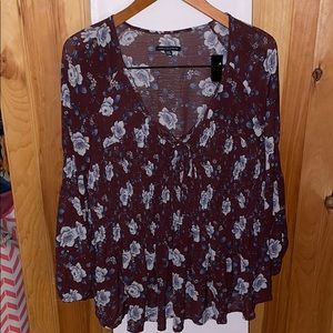 American Eagle floral shirred tunic